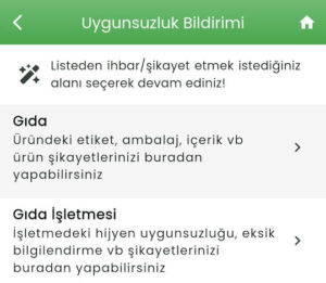 Güvenilir Gıda Mobil Uygulaması Uygunsuzluk Bildirimi